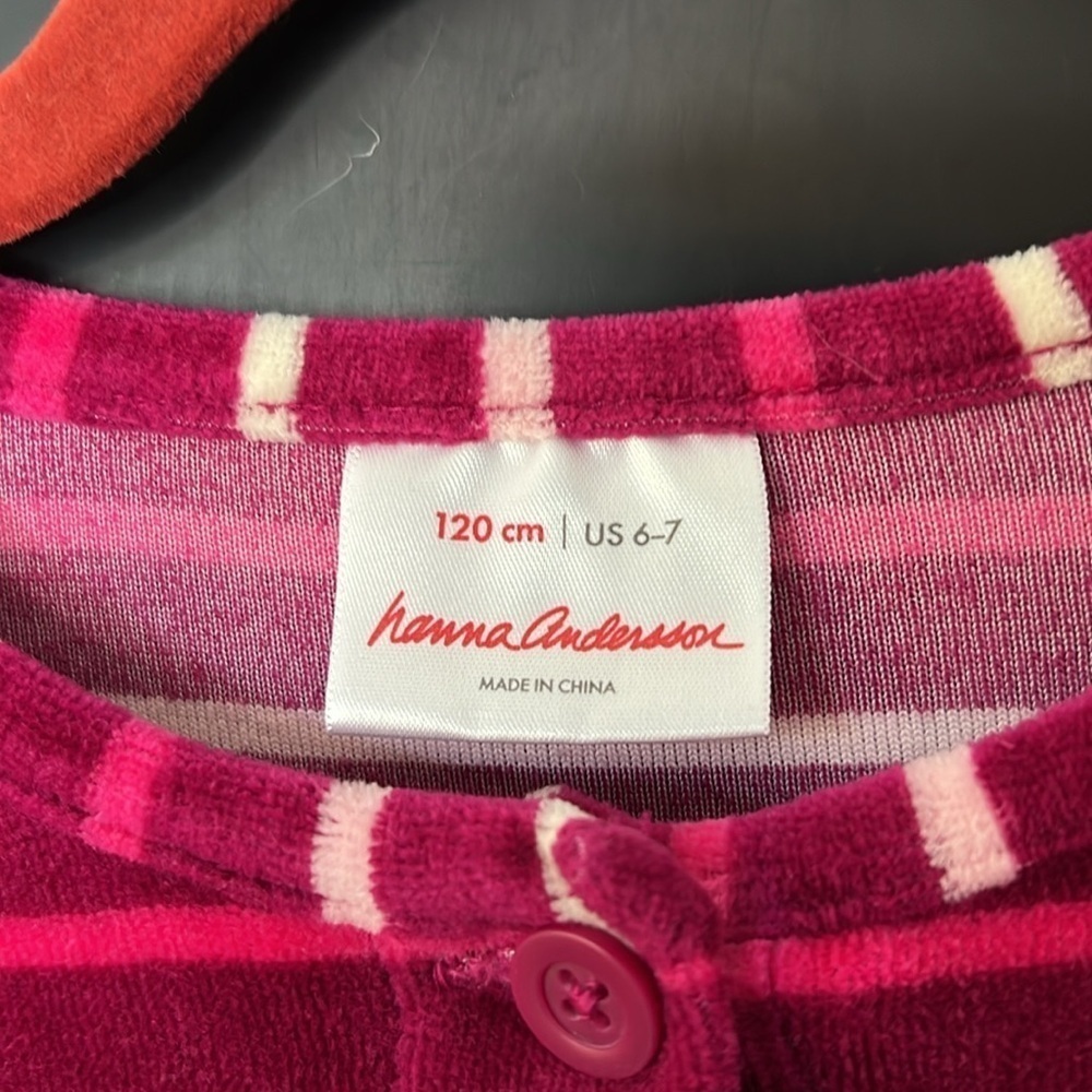 Hanna Andersson Girls Size 6-7 Pink White Dress Striped Terri Cloth Long Sleeve - Picture 3 of 5